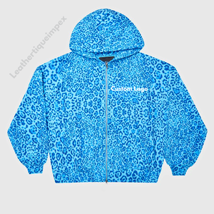 เสื้อฮู้ดซิปพิมพ์ลายเสือดาว ผ้าฝ้าย 100% GSM หนัก ดีไซน์สตรีทแวร์แบบกำหนดเอง รับผลิตแบบ DTF, DTG, สกรีน, พัฟสกรีน รับผลิตแบบ OEM ODM ขายส่งจำนวนมาก - Product Image 5