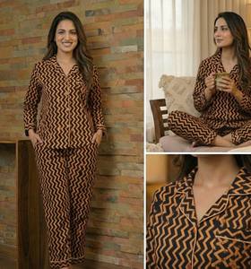 ชุดนอนผ้าฝ้ายแท้พิมพ์ลายด้วยมือสำหรับฤดูร้อน สวมใส่สบายสำหรับผู้หญิง จำหน่ายส่งจากอินเดีย - Product Image 3