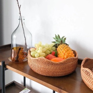 Vintage Vietnamese Rattan Storage <b>Basket</b> Bamboo Fruit <b>Basket</b> with Circle Shape for Home <b>Table</b> Decoration - Product Image 3