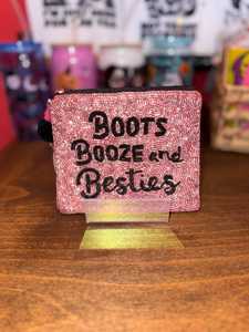 Handmade Pink Rectangular Purse With <b>Boots</b> Booze And Besties Embroidery Textile Craft - Product Image 1