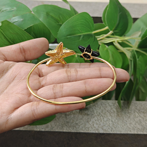 Ocean Beach Summer Jewelry 18k Gold Plated Brass Starfish Open Cuff <b>Bracelet</b> with Black Onyx <b>Ruby</b> Jade Stone Prong Set Jewelry - Product Image 6