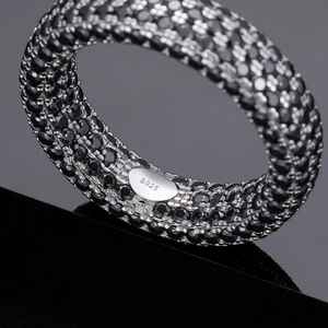 Anillo de eternidad completo con diamantes negros redondos de moissanita para unisex, plata fina 925 original, regalo sorpresa de boda para enamorados - Product Image 5