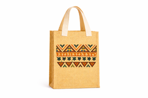 Sac fourre-tout en jute écologique à imprimé ethnique, sac de courses réutilisable naturel, petit sac cadeau, logo personnalisé, poignée longue, exposition - Product Image 1