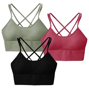 Lot de 3 brassières de sport dos croisé pour femme, soutien moyen, débardeurs sexy pour le fitness avec coussinets amovibles, pour la gym et le yoga - Product Image 2