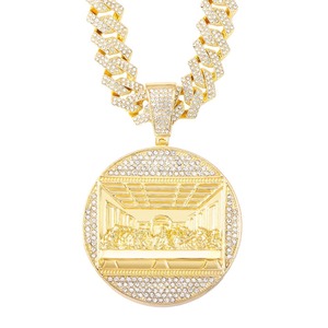 Collar con Colgante de Moda Hip Hop con Cadena Cubana de 13mm, Collares HipHop Iced Out, Conjuntos de Joyería con Colgante de la Última Cena - Product Image 4