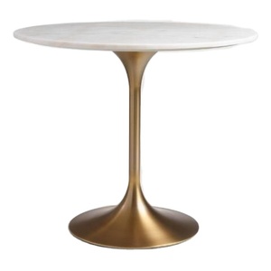 Table basse moderne en laiton avec base nordique et dessus en marbre noir Table basse d'appoint de luxe ronde faite à la main et équipée de meubles - Product Image 1