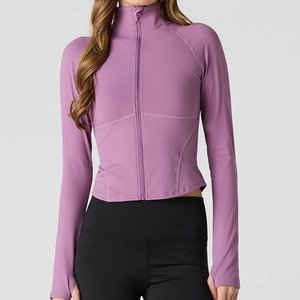 Breathable Plus Size Gym Fitness Zip-Up Yoga Jacket with <b>Thumb</b> <b>Holes</b> Four-Way Stretch Eco-Friendly Active Workout Jacket - Product Image 1