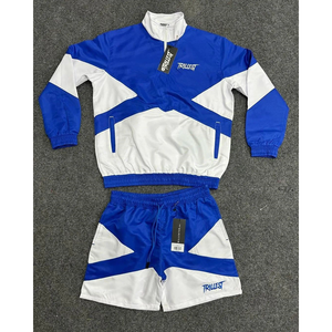 Ensemble coupe-vent deux pièces personnalisé pour homme, veste courte et short, patchwork, fermeture éclair, en nylon et polyester, style streetwear - Product Image 5