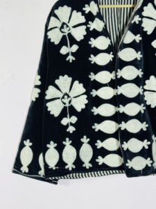 Black Velvet Floral Embroidered Suzani Jacket | Handmade Boho Folk Art <b>Coat</b> | <b>Reversible</b> Vintage Statement Outerwear - Product Image 2