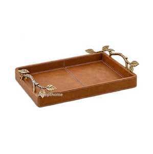 Bandeja Rectangular Marrón con Patrón de Cocodrilo, Asas de Latón y Acabado Lacado para Uso Residencial - Product Image 3