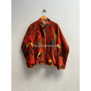 Brown <b>Velvet</b> <b>Jacket</b> Handmade Short Suzani <b>Jacket</b> Uzbek Embroidery <b>Jacket</b> With Inside Cotton Lining - Product Image 1