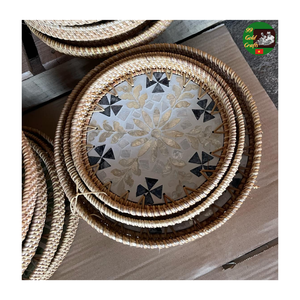 Plateau de service en rotin avec incrustation de nacre, durable, écologique, qualité commerciale, finition mosaïque, motifs multiples pour la maison et la restauration - Product Image 6