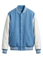 Veste de baseball en laine noire pour homme avec manches en cuir PU blanc et bouton-pression lettre L