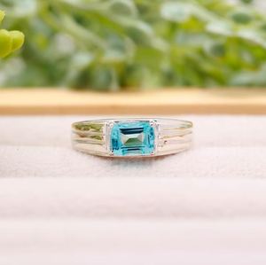 Natural Blue Topaz 925 Sterling <b>Silver</b> Gold Plated 1.5ct <b>Emerald</b> Cut Gemstone Elegant Engagement Wedding Anniversary Luxury - Product Image 1