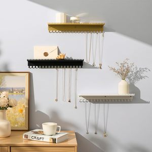 Étagère murale en métal pour organiser les bijoux avec crochets pour colliers, présentoir à bijoux doré, support de rangement pour colliers suspendus - Product Image 3