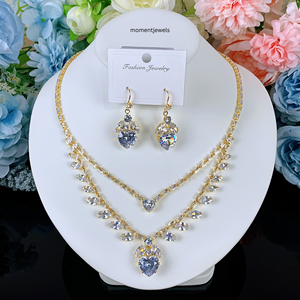 Conjunto de Joyería de Dos Capas de Cobre y Circonita, Collar con Colgante de Corazón y Pendientes Colgantes, Color Dorado, Regalo para Mujer, Ideal para Bodas y Fiestas - Product Image 5