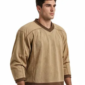 <b>Men's</b> Beige Polyester Ice Hockey Jersey Breathable Sleeveless <b>Pullover</b> Adult Sport Wear All Seasons - Product Image 5