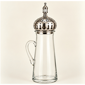 Jarra de Agua de Vidrio Decorativa para Ramadán con Tapa de Cúpula de Mezquita Plateada, Estilo Medio Oriente, Jarra para Servir Iftar, Decoración Islámica para el Hogar - Product Image 1