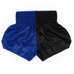 Shorts en satin tendance pour hommes, bleu et noir, à blocs de couleur, taille haute, élastique, séchage rapide, style sport décontracté, longueur courte, couleur unie - Product Image 1