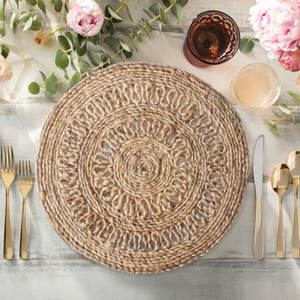 DreamCraft Maluma Handmade Woven Jute Geometric Round Vietnam <b>Place</b> Mats <b>Set</b> of 2 - Product Image 2