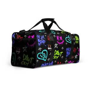 Sac de sport à imprimé graffiti style néon avec fermeture éclair, grande capacité, sac de voyage décontracté, sac de sport, motif noir multicolore - Product Image 3