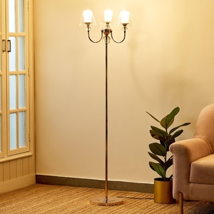 Metal Floor Lamp 3-Light Candelabra <b>Standing</b> Light Modern Gold Finish Floor Lamp Clear Glass Shades Elegant Living Room <b>Corner</b> - Product Image 3