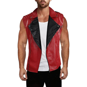 Spring and Summer <b>Black</b> Stand Collar Breathable Outdoor Leisure Motorcycle Men's Cowhide Jacket Zipper Leather <b>Vest</b> - Product Image 2