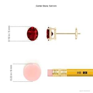 Natural Ruby Stud <b>Earrings</b> Oval Cut 14K Yellow Gold Solitaire <b>Earrings</b> July Birthstone <b>Fine</b> Jewelry Gift for Women - Product Image 3