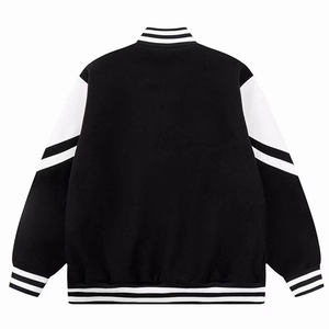 EDOOR WEARS Men's Black White Varsity Jacket Regular Fit Stand Collar <b>Covered</b> <b>Button</b> Closure Windproof Breathable Casual - Product Image 2