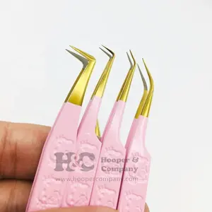 مجموعة Hello Kitty Pattern مع طرف الألياف المتاحة باللون الذهبي الفاتح وصلة طرف الملقط أفضل قبضة الرموش