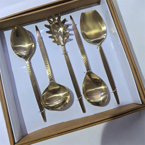 Gold Plated Serving Spoon Set <b>Mirror</b> Finish Long Handle Metal Utensils Modern Design Durable Kitchenware - Product Image 4