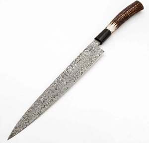 Cuchillo Japonés de Acero de Damasco, Cuchillo de Chef Largo para Rebanar, Mango de Cuerno de Ciervo - Product Image 4