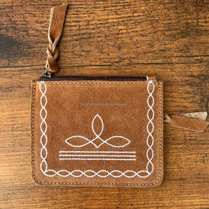 Portefeuille pour femmes de haute qualité vintage en cuir véritable avec fermeture éclair Porte-monnaie Meilleure vente personnalisé Botte Stitch en cuir suédé Mini - Product Image 3