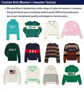 Suéter de punto para mujer, suave, de mezcla de algodón, con logotipo jacquard personalizado, para golf y deportes, de malla de ganchillo, top de punto abierto, oversize, estilo preppy, OEM, al por mayor - Product Image 5