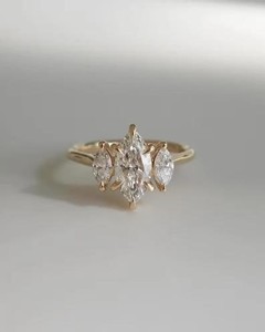 Marquise Cut Diamond Cluster <b>Ring</b> in Yellow Gold Three Stone Engagement <b>Ring</b> Vintage Inspired Bridal <b>Ring</b> <b>Fine</b> Diamond Jewelry - Product Image 4