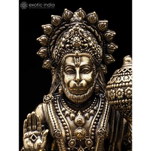 Escultura pequeña hecha a mano de latón Lord Hanuman de 6 pulgadas en Base de Jade escultura de bendición Superfina para el hogar y el templo hecho en La India - Product Image 2