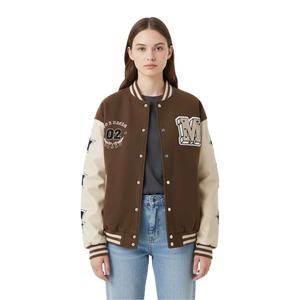 Veste universitaire GEARS marron à imprimé lettres, imperméable et coupe-vent, pour femme, col rond, style baseball, mode urbaine - Product Image 6