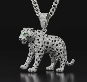 Pendentif Tigre Hip Hop Personnalisé en Moissanite avec Chaîne Cubaine en Argent 925 pour Rappers, Performers, Mode Streetwear et Luxe - Product Image 2