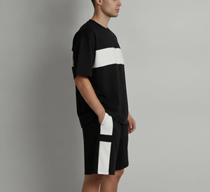 New Fashion 2026 Men's Summer Breathable Casual Wear 2 Tone Baggy Fit Streetwear 100% Cotton T-Shirt and Shorts Set - Product Image 3