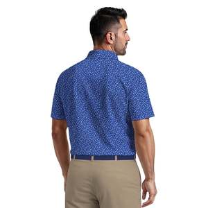 Chemise décontractée en coton à manches courtes pour homme, imprimé pois bleus, tricotée, respirante, coupe classique, avec logo frontal, 180g - Product Image 3