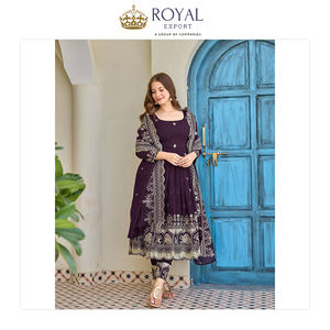 ชุดอนารกาลีงานปักผ้าไหมเนื้อหนาคุณภาพเยี่ยมสำหรับงานแต่งงานของผู้หญิงจากอินเดีย - Product Image 4