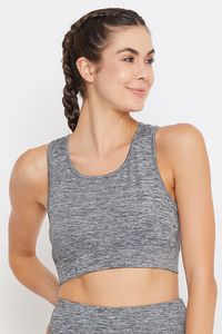 Soutien-gorge de sport gris sans coutures pour femme, col rond, maintien moyen, dos nageur, respirant, idéal pour le yoga et l'entraînement - Product Image 3