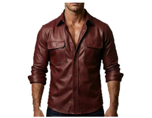 T-shirt Homme Effet Cuir avec Fermeture Éclair, Col Montant et Rabattable, en Cuir Souple Brillant, Style Streetwear Tendance - Product Image 3