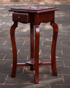 Vintage <b>Wooden</b> Tile Pattern Side <b>Table</b> Stool One Drawer Storage Lamp Vase Stand <b>Small</b> Space Coffee <b>Table</b> Farmhouse Bedroom - Product Image 3