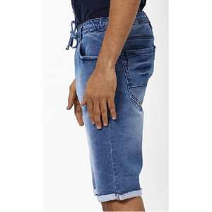 High Quality Canvas Denim Shorts Fashion High Waist Blue <b>Jeans</b> Casual Pants Elastic Waist <b>Drawstring</b> <b>Men</b> 180g Woven Quick Dry - Product Image 3