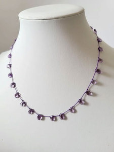 Collier artisanal en améthyste naturelle à facettes, cordon violet, fermoir doré, bijoux en pierres précieuses pour femme, cadeau - Product Image 4