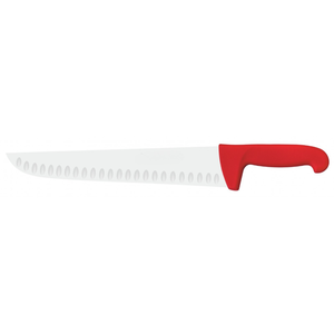 Couteaux à viande professionnels en acier inoxydable avec lame à rainures et manche rouge confortable pour la restauration commerciale - Product Image 1