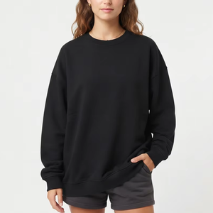 Women's <b>Black</b> Crew Neck Embroidered Sweatshirt Casual Drop Shoulder <b>Long</b> <b>Sleeve</b> Pullover Solid Color Loose Fit Spring <b>Top</b> - Product Image 1