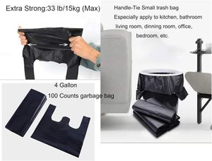 Trash Bags With Handles - Plastic Rubbish Wastebasket Bags for Office, Picnic, Kitchen, Bedroom Waste <b>Bin</b> - Product Image 2
