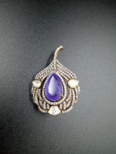 Purple Sapphire Feather Brooch Silver Plated Unisex Wedding Jewelry with Moissanite and Purple Doublet Stone for <b>Clothes</b> - Product Image 2
